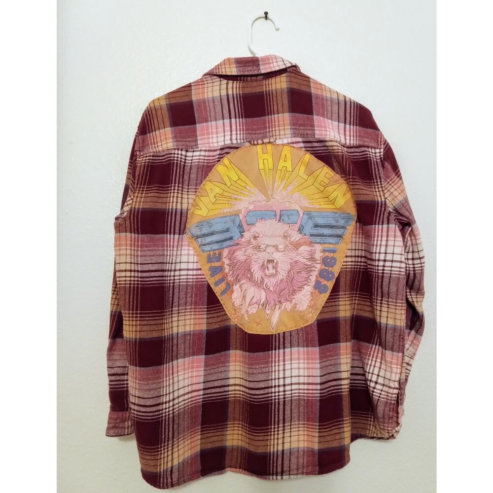 Van Halen Live 1982 Rock One of A Kind Upcycled Flannel Jacket Hand Sewn SZ M